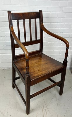 Lot 718 - AN ANTIQUE OAK ARMCHAIR, 

90cm x 56cm x 46cm