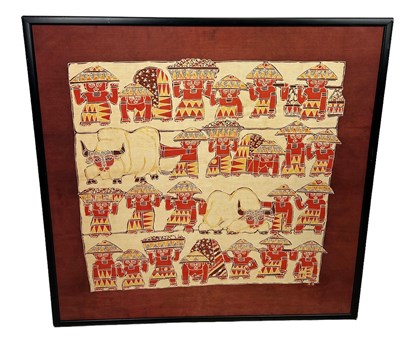 Lot 772 - AN AFRICAN TEXTILE DEPICTING FIGURES WITH...