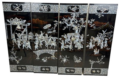 Lot 774 - A SET OF FOUR MOTHER OF PEARL AND LACQUERED...