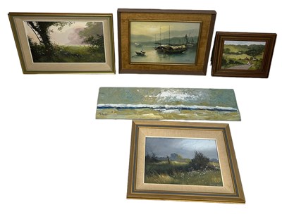 Lot 783 - FIVE OIL PAINTINGS ON BOARD, 

Mounted in...