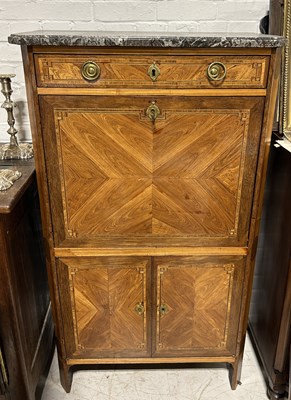 Lot 1027 - A 19TH CENTURY FRENCH SECRETAIRE WITH MARBLE TOP