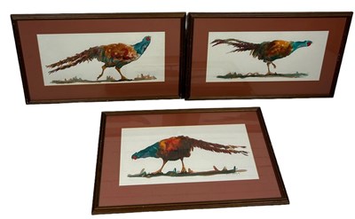 Lot 807 - THREE WATERCOLOURS DEPICTING PHEASANTS, 

37cm...