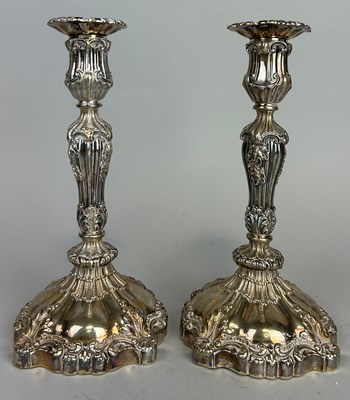 Lot 86 - A PAIR OF VICTORIAN SILVER CANDLESTICKS,

25cm...