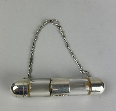 Lot 98 - A SILVER GLASS PERFUME BOTTLE, DOUBLE ENDED...