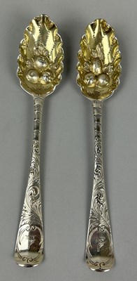 Lot 120 - A PAIR OF ANTIQUE SILVER FRUIT SPOONS,...