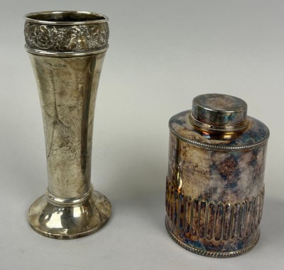 Lot 123 - A WEIGHTED SILVER VASE ALONG WITH A SILVER...