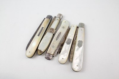 Lot 139 - 5X 925 STERLING SILVER MOP FRUIT KNIVES