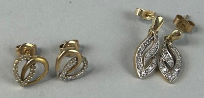 Lot 169 - TWO PAIRS OF 9CT GOLD DIAMOND EARRINGS WITH...