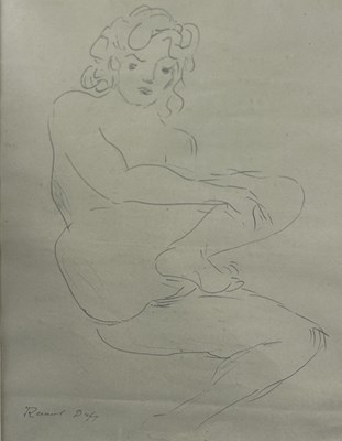 Lot 549 - AFTER RAOUL DUFY (FRENCH 1877-1953): A PENCIL DRAWING DEPICTING A NUDE LADY 'NU AGENOUILLE'