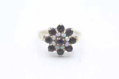 Lot 186 - 9CT GOLD SAPPHIRE AND OVAL FLORAL CLUSTER...