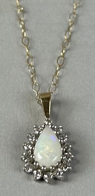 Lot 201 - 9CT GOLD PEAR CUT CABOCHON OPAL AND CZ...