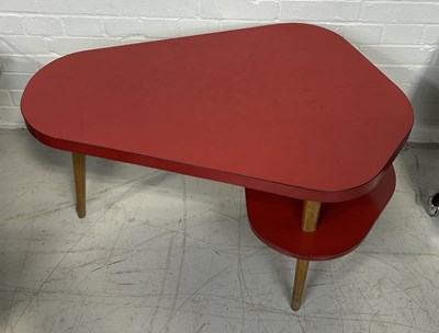 Lot 1147 - A 1950S RED VINTAGE COFFEE TABLE WITH TWO FORMICA TOPS