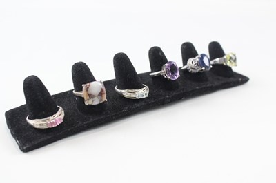 Lot 241 - COLLECTION OF STERLING SILVER GEMSTONE RINGS...