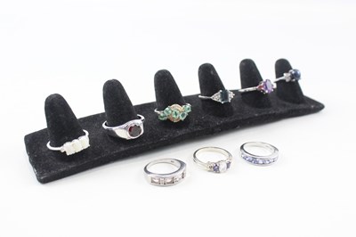 Lot 244 - COLLECTION OF STERLING SILVER GEMSTONE RINGS...