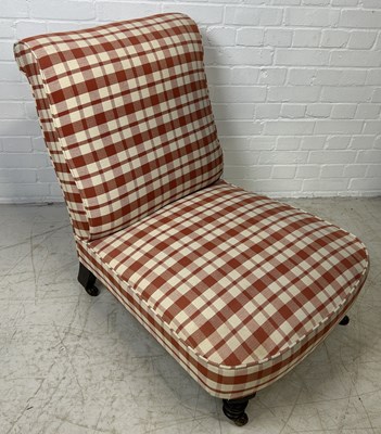 Lot 1133C - A VICTORIAN NURSING CHAIR UPHOLSTERED IN CONTEMPORARY CHEQUERED FABRIC