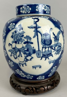 Lot 256 - A CHINESE BLUE AND WHITE JAR AND COVER, 

22cm...