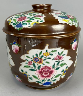 Lot 259 - A CHINESE CHOCOLATE BROWN JAR AND COVER,...