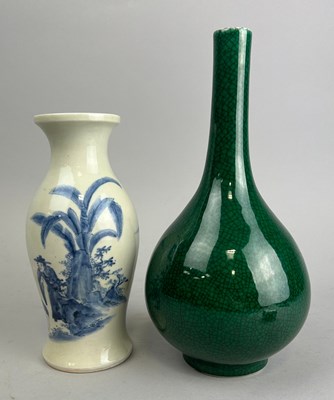 Lot 269 - A CHINESE GREEN VASE ALONG WITH A BLUE AND...