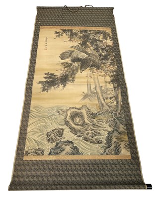 Lot 282 - A LARGE JAPANESE SCROLL PAINTING DEPICTING AN...