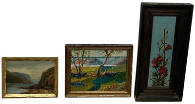 Lot 331 - THREE OIL PAINTINGS ON CANVAS, 

Each framed....