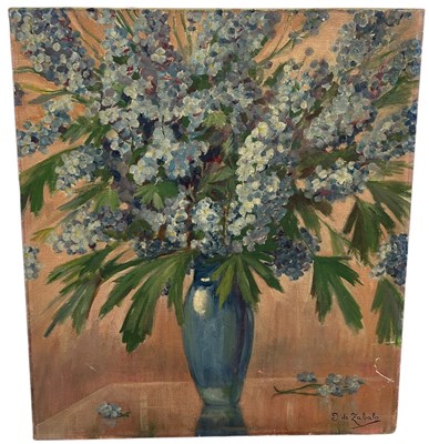 Lot 332 - AN OIL PAINTING ON CANVAS DEPICTING A VASE...