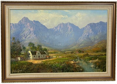 Lot 342 - A LARGE OIL PAINTING ON CANVAS DEPICTING A...