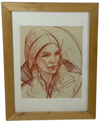 Lot 356 - A RED CRAYON DRAWING ON PAPER DEPICTING A LADY'...