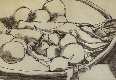 Lot 512 - A DRAWING ON PAPER DEPICTING LEEKS IN A BOWL