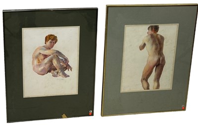 Lot 382 - TWO NUDE STUDIES, PENCIL AND WATERCOLOUR ON...