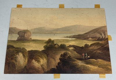 Lot 557 - GEORGE NICHOLSON (BRITISH 19TH CENTURY): A WATERCOLOUR PAINTING ON PAPER 'VIEW AT DUNBARTON IN SCOTLAND'