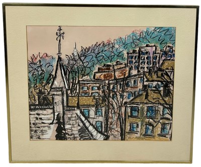 Lot 393 - A PASTEL DRAWING ON PAPER DEPICTING A TOWN...