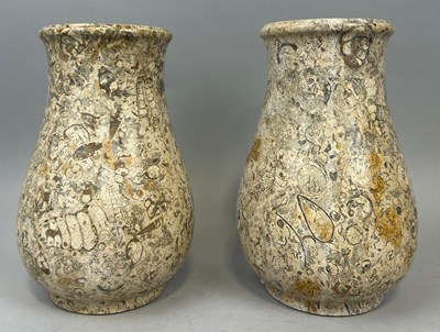 Lot 402 - A PAIR OF FOSSIL MARBLE VASES, 

27cm H each.