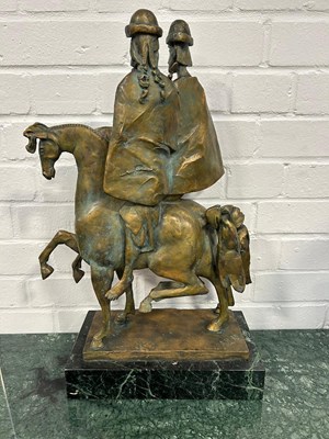 Lot 436 - A LARGE BRONZE SCULPTURE DEICTING TWO MEN ON...