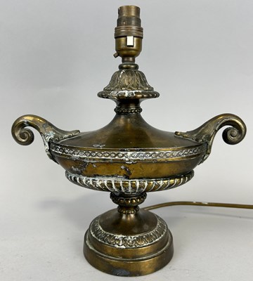 Lot 444 - A BRONZE URN LAMP IN THE REGENCY STYLE, 

29cm...