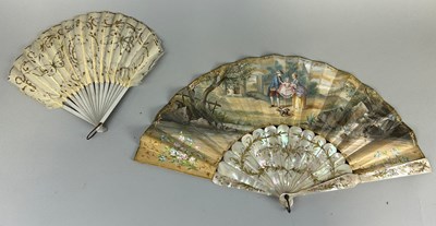 Lot 478 - AN ANTIQUE MOTHER OF PEARL PAINTED FAN, 

50cm...