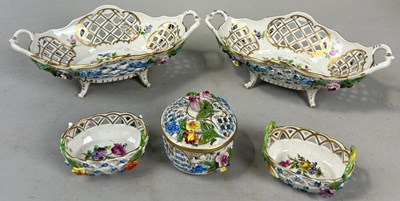 Lot 487 - A PAIR OF DRESDEN RETICULATED CHINA BASKETS...