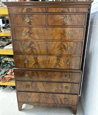 Lot 1037 - A 19TH CENTURY MAHOGANY CHEST ON CHEST