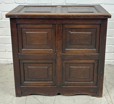 Lot 539 - AN ANTIQUE OAK CUPBOARD, 

65cm x 60cm x 35cm