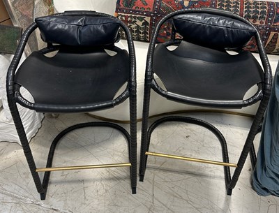 Lot 550A - A PAIR OF DARK BLUE LEATHER BAR STOOLS BY...