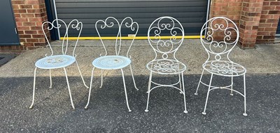 Lot 551 - FOUR PAINTED GARDEN CHAIRS, 

Largest 80cm x...