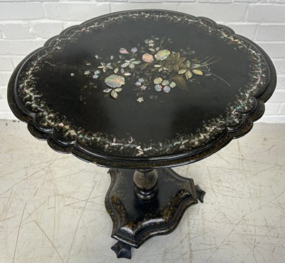 Lot 586 - A VICTORIAN EBONISED MOTHER OF PEARL TABLE,...