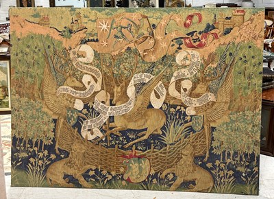 Lot 602 - LES CERFS AILES SILKSCREEN TAPESTRY, 

195cm x...