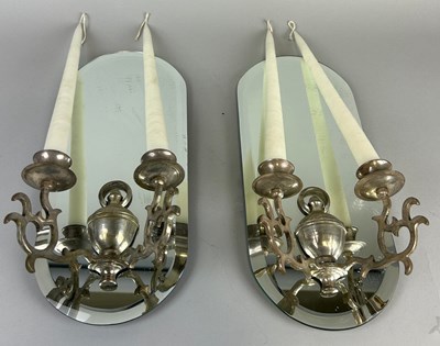 Lot 607 - A PAIR OF MIRRORED WALL SCONCES, 

38cm x 16cm...