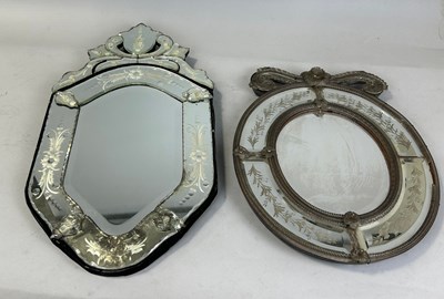 Lot 608 - TWO VENETIAN GLASS WALL MIRRORS, 

Largest...