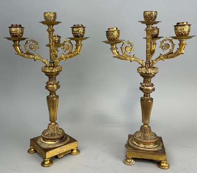 Lot 613 - A PAIR OF ORMOLU MOUNTED CANDLEABRA, 

36cm H...