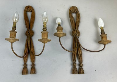 Lot 639 - A PAIR OF CARVED WOODEN WALL SCONCES, 

46cm x...