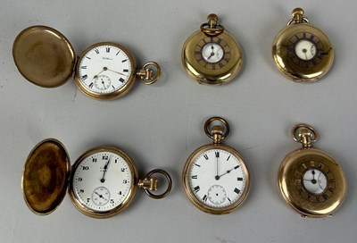 Lot 681 - A GROUP OF SIX GOLD PLATED POCKET WATCHES TO...