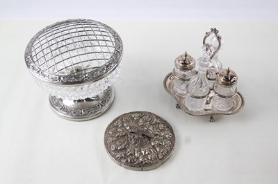 Lot 748 - SILVER PLATE ROSE BOWL, MIRROR AND CRUET SET...