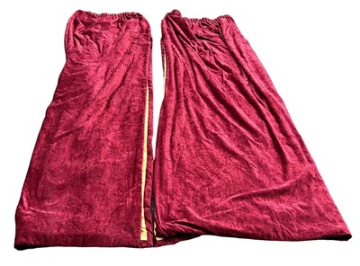 Lot 830 - A PAIR OF RED LINED CURTAINS, 

285cm x 238cm