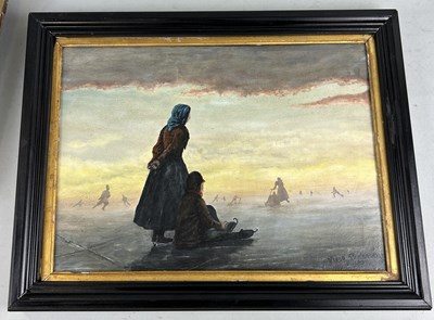 Lot 802 - VIGGO CHRISTIAN FREDERIK VILHELM PEDERSEN (DANISH 1854-1926): AN OIL PAINTING ON CANVAS DEPICTING ICE SKATERS